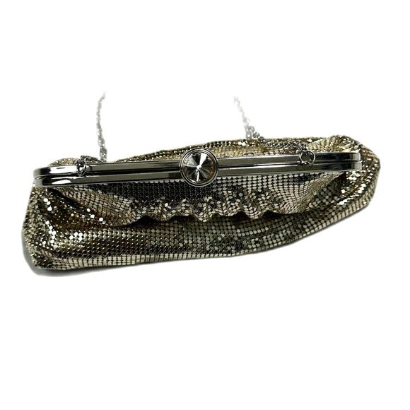 Vintage Y2K 90’s Jessica McClintock Gold Metal Mesh Evening Bag with Chain Strap - Picture 4 of 6
